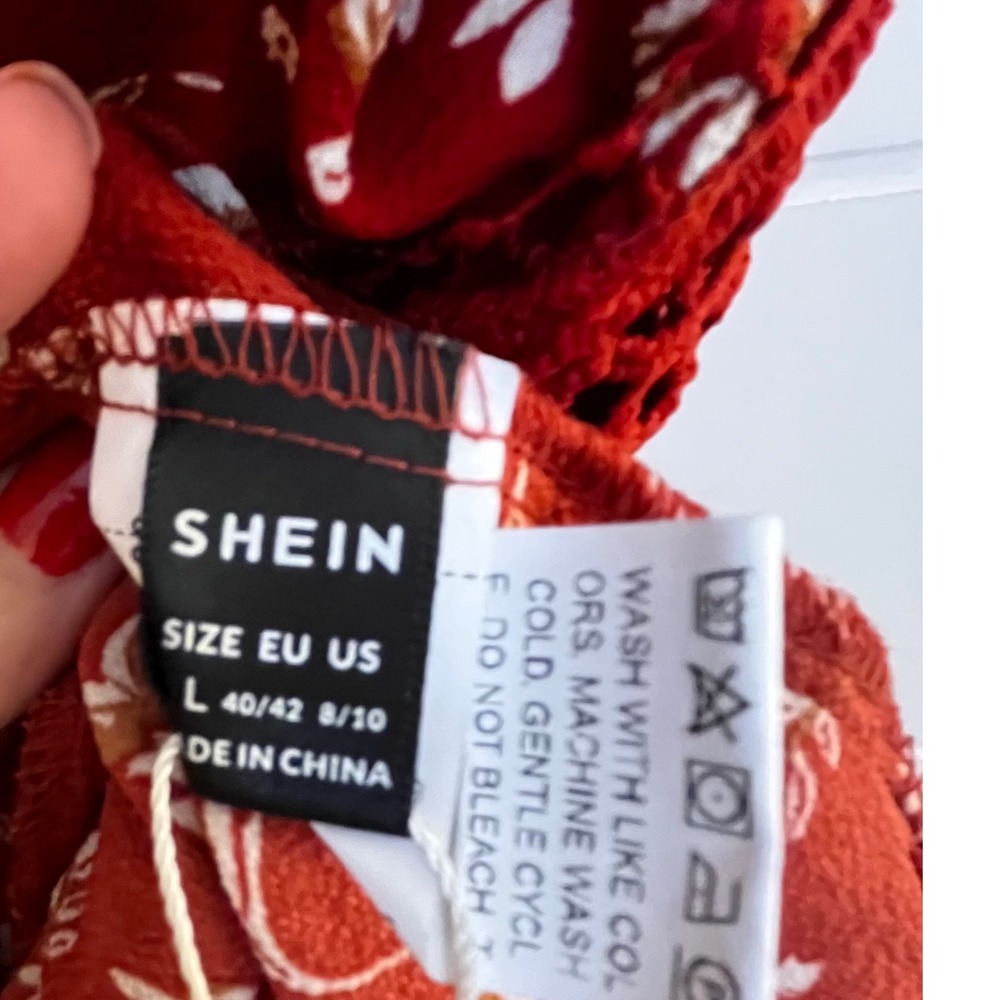 Womens Red Floral Print Mini Dress Spaghetti Straps Crochet Summer Sundress L - Picture 8 of 12